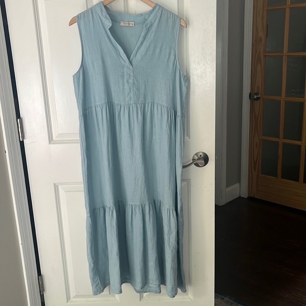 Bellambra Italy Linen Dress LT BLUE TIERED SIZE SMALL